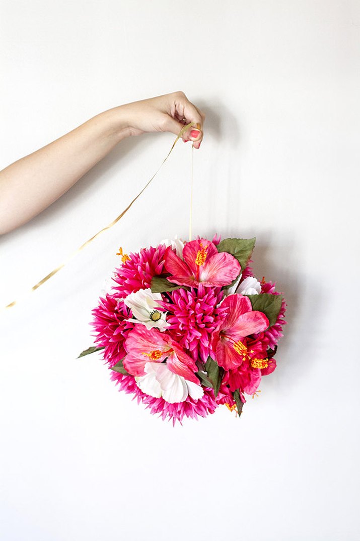 Pink hanging flower ball.