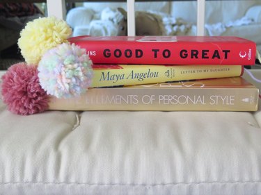 Yarn pompom bookmarks.