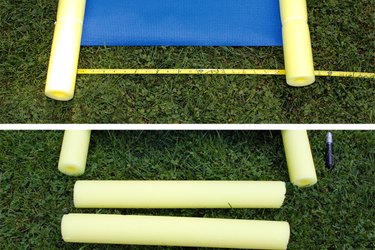 Cut two pieces of pool noodle to fit in between the noodles at the end of the mat.
