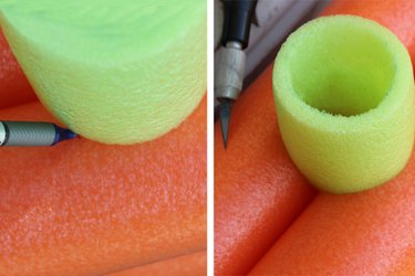 Cut out a hole in the arm rest for the cup holder.